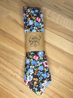 BLUE , PINK AND BLACK FLORAL TIE