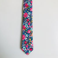 PINK AND BLUE FLORAL TIE