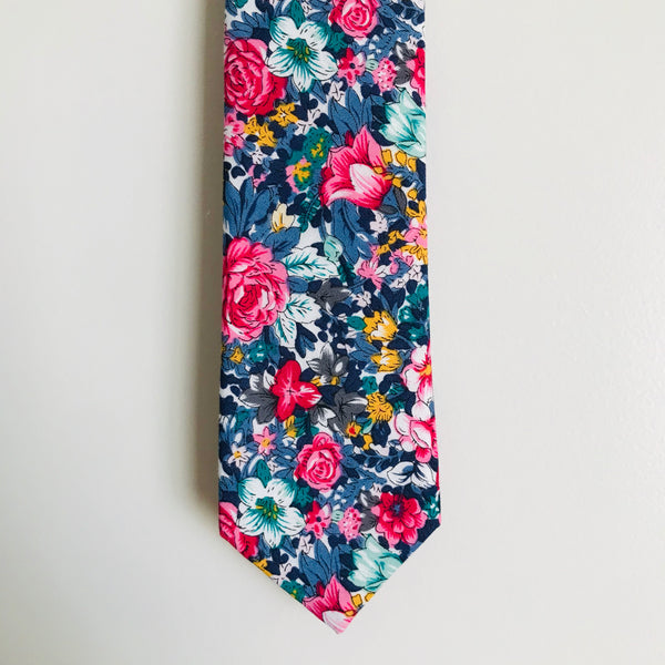 PINK AND BLUE FLORAL TIE