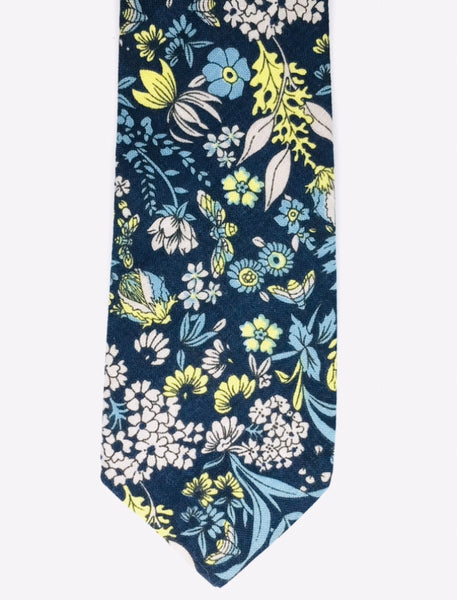 YELLOW AND NAVY FLORAL TIE